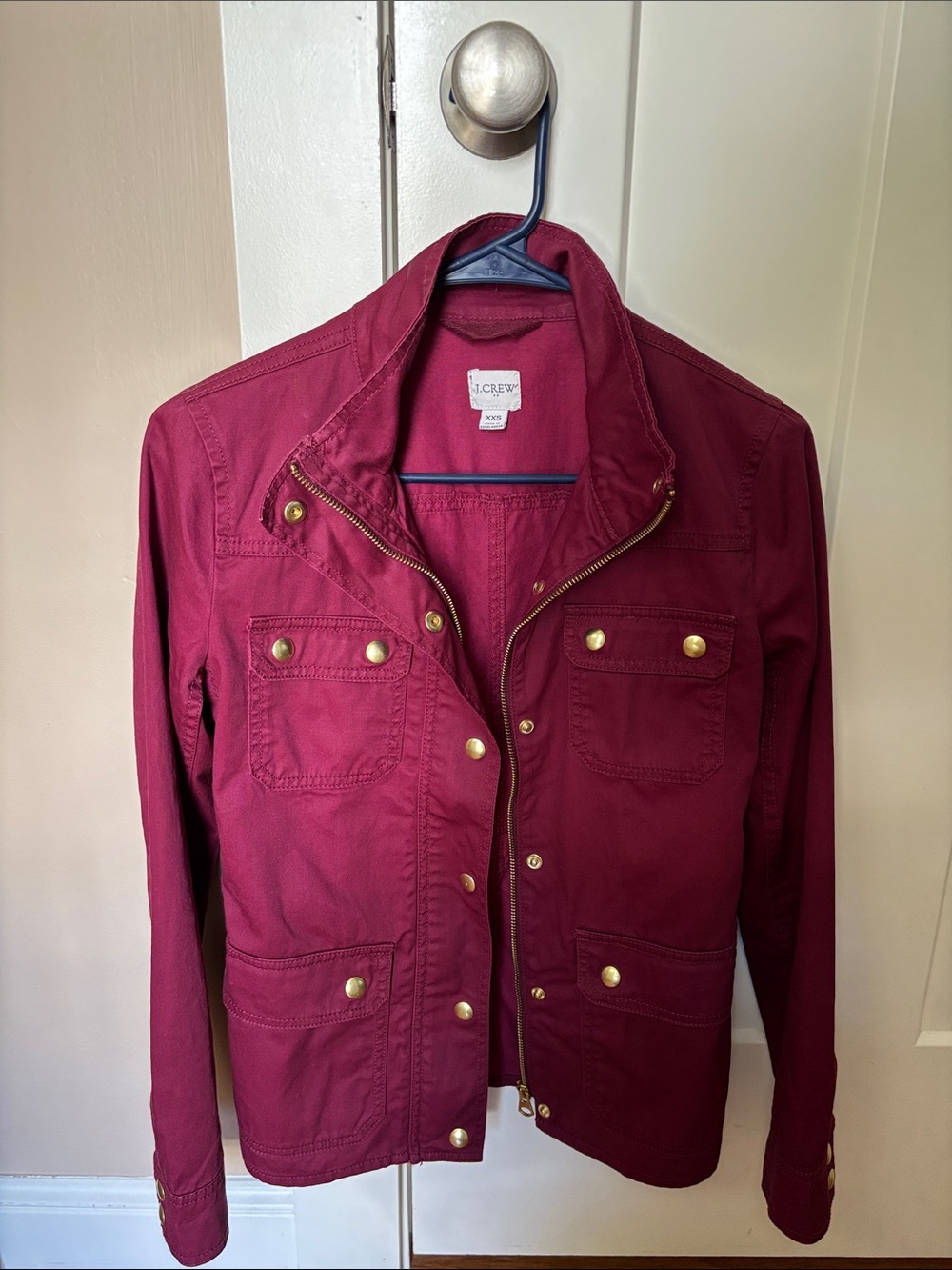 J. Crew Womens Deep Red Utility Jacket with Gold Hardware